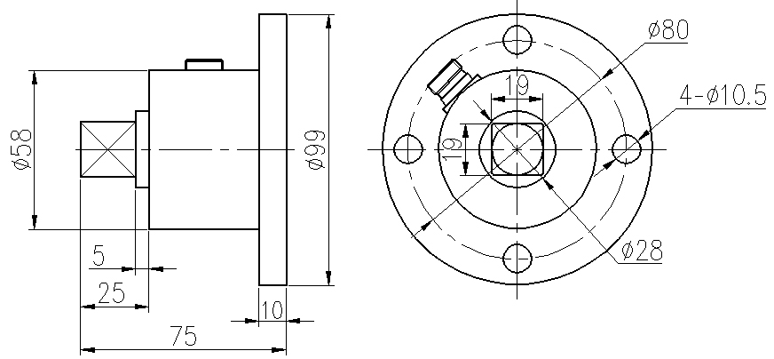 静态扭矩传感器扭力传感器CAZF-T99外形尺寸图